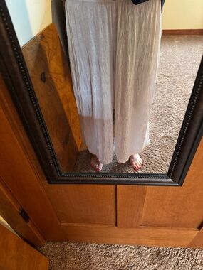 Comfy USA Soft Light Gray Crinkle Wide-Leg Pants